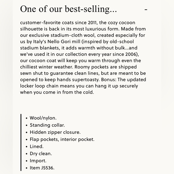 J.CREW Cocoon coat in Italian stadium-cloth wool blend - Picture 7 of 7